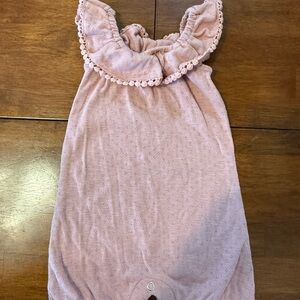 Organic pointelle Pink Ruffled Baby bubble romper in taffy
